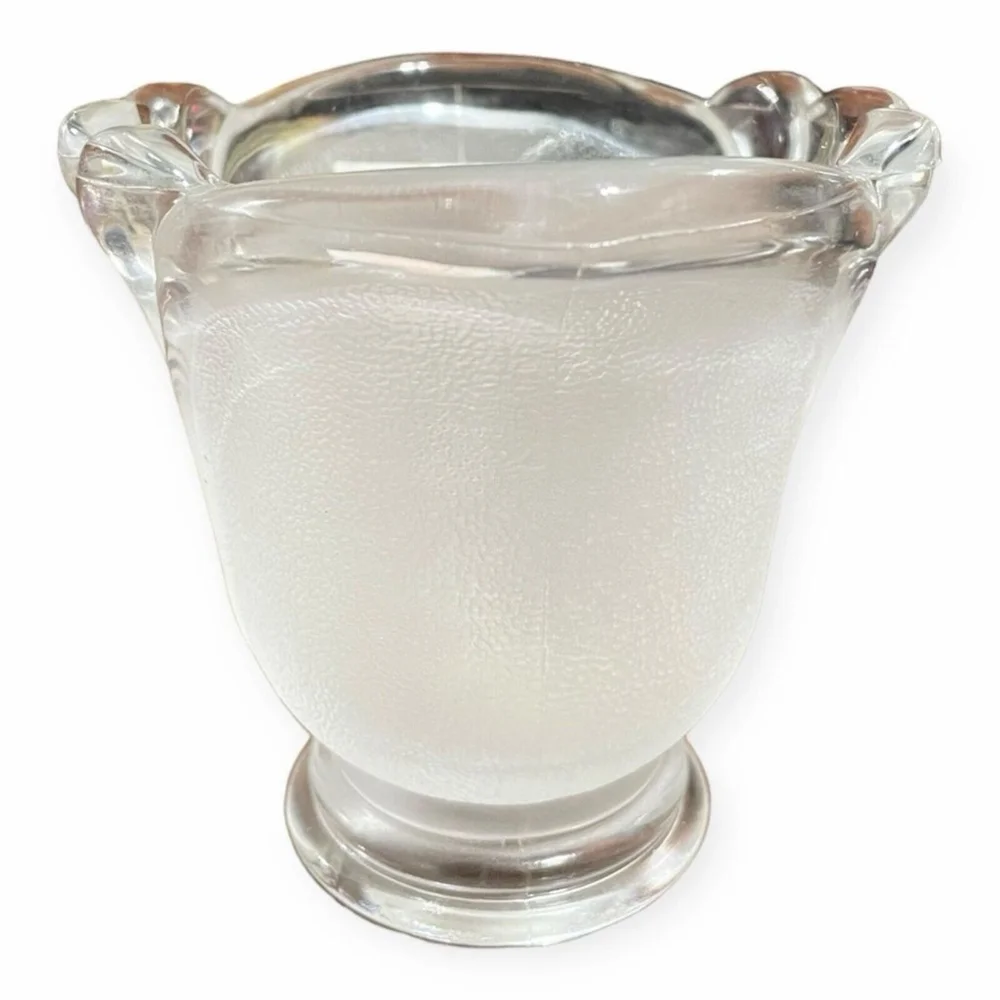 Indonesian Crystal Clear Frosted Tulip Fan Design Votive Candle Holder Vintage